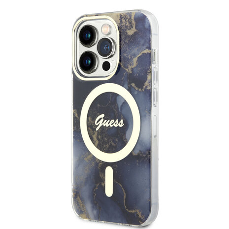 Guess Guess iPhone 15 Pro Back cover case - Magsafe - Marble Pattern - Blue Guess Guess iPhone 15 Pro Back cover case - Magsafe - Marble Pattern - Blue