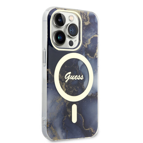 Guess Guess iPhone 15 Pro Back cover case - Magsafe - Marble Pattern - Blue Guess Guess iPhone 15 Pro Back cover case - Magsafe - Marble Pattern - Blue