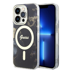 Guess iPhone 15 Pro Back cover case - Magsafe - Marble Pattern - Black