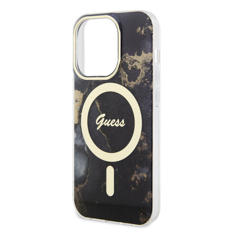 Guess Guess iPhone 15 Pro Backcover hoesje - Magsafe - Marble Pattern - Zwart Guess Guess iPhone 15 Pro Backcover hoesje - Magsafe - Marble Pattern - Zwart