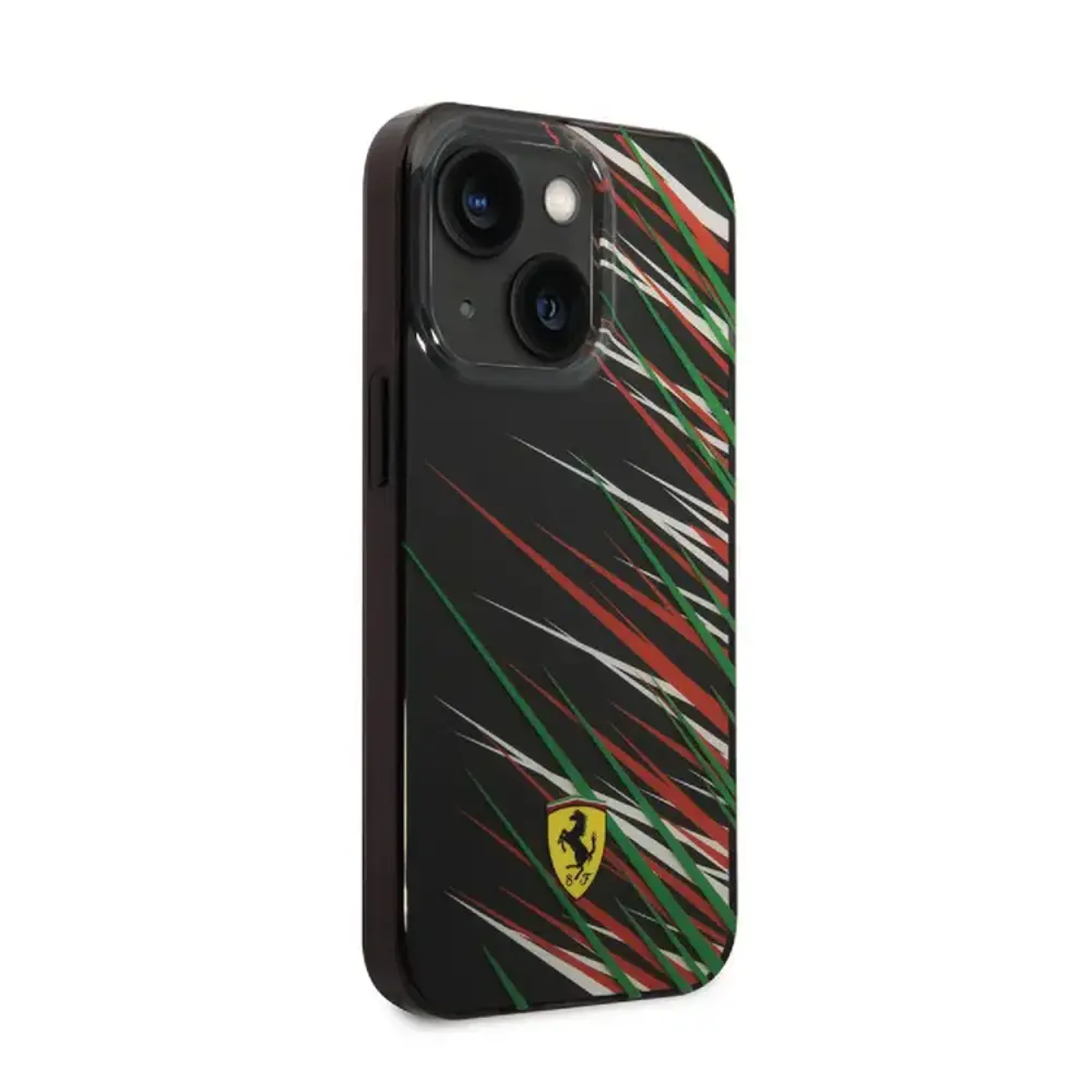 Ferrari Ferrari iPhone 14 Plus & 15 Plus Backcover hoesje - Double Layer Grass Print - Zwart Ferrari Ferrari iPhone 14 Plus & 15 Plus Backcover hoesje - Double Layer Grass Print - Zwart