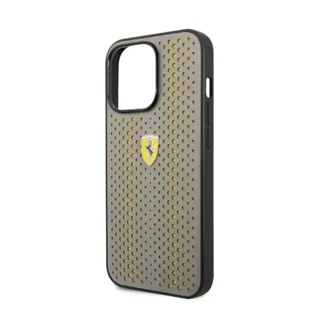 Ferrari Ferrari iPhone 14 Plus & 15 Plus Back-Cover hul - Perforated - Nylon Base - Taupe Ferrari Ferrari iPhone 14 Plus & 15 Plus Back-Cover hul - Perforated - Nylon Base - Taupe