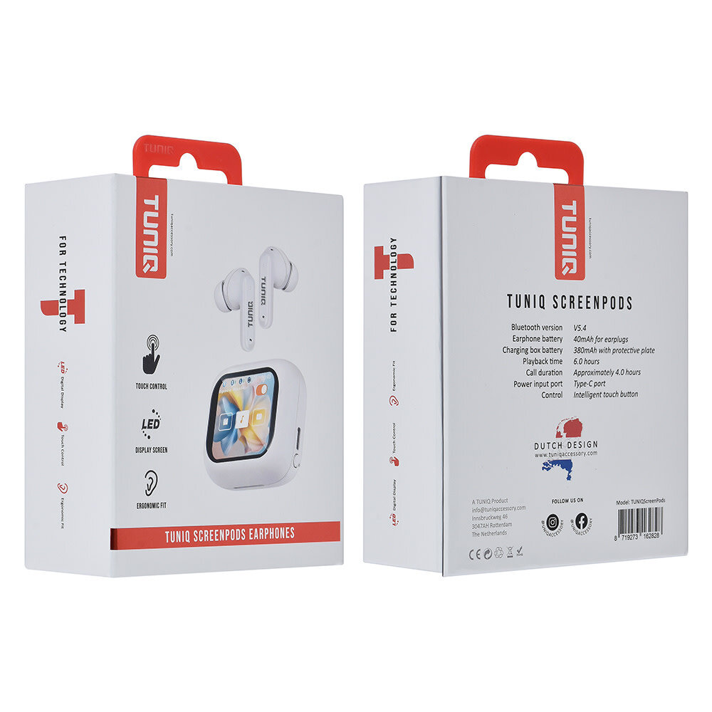 TUNIQ TUNIQ ScreenPods Wireless Earplugs - Charging case - White TUNIQ TUNIQ ScreenPods Wireless Earplugs - Charging case - White