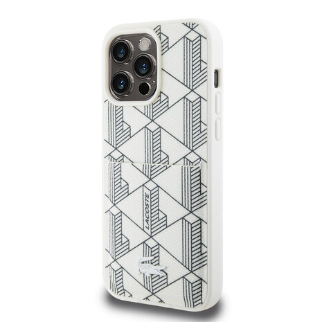 Lacoste Lacoste iPhone 15 Pro Back cover case - The Blend Monogram - With Cardslot - White Lacoste Lacoste iPhone 15 Pro Back cover case - The Blend Monogram - With Cardslot - White