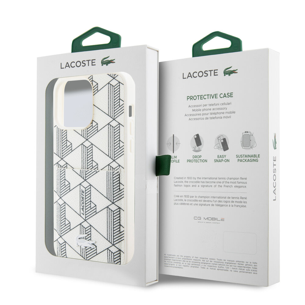 Lacoste Lacoste iPhone 15 Pro Back cover coque - The Blend Monogram - With Cardslot - Blanc