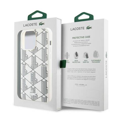 Lacoste Lacoste iPhone 15 Pro Back cover case - The Blend Monogram - With Cardslot - White Lacoste Lacoste iPhone 15 Pro Back cover case - The Blend Monogram - With Cardslot - White