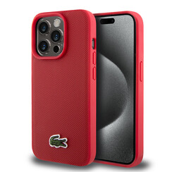 Lacoste iPhone 15 Pro Backcover hoesje - Magsafe - Iconic Petit Pique Logo - Rood
