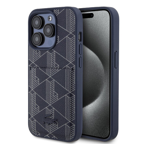 Lacoste Lacoste iPhone 15 Pro Back cover case - The Blend Monogram - With Cardslot - Navy Lacoste Lacoste iPhone 15 Pro Back cover case - The Blend Monogram - With Cardslot - Navy