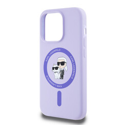 Karl Lagerfeld iPhone 14 Pro Backcover hoesje Magsafe silicone KC Heads Ring - Paars
