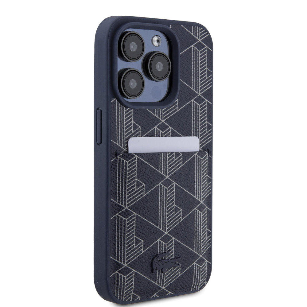 Lacoste Lacoste iPhone 15 Pro Back cover coque - The Blend Monogram - With Cardslot - Navy