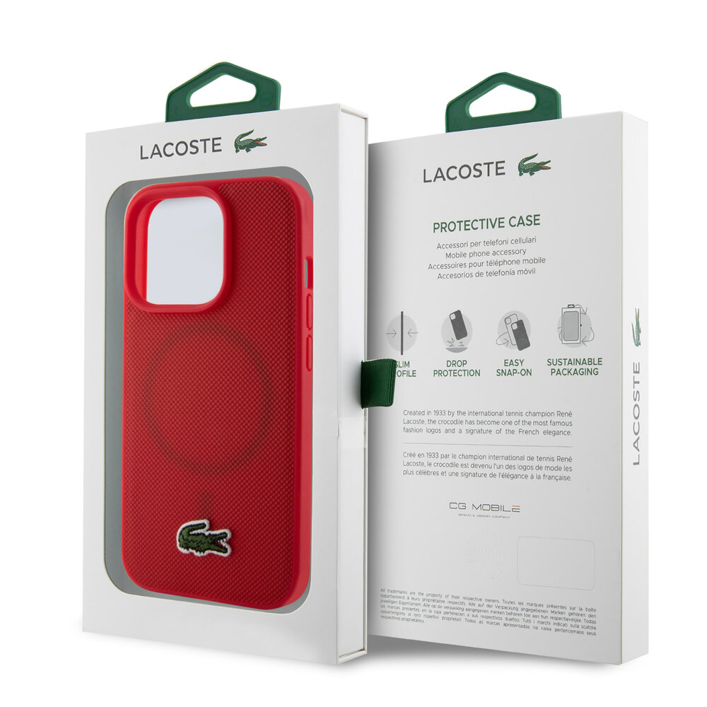 Lacoste Lacoste iPhone 15 Pro Back cover case - Magsafe - Iconic Petit Pique Logo - Red Lacoste Lacoste iPhone 15 Pro Back cover case - Magsafe - Iconic Petit Pique Logo - Red
