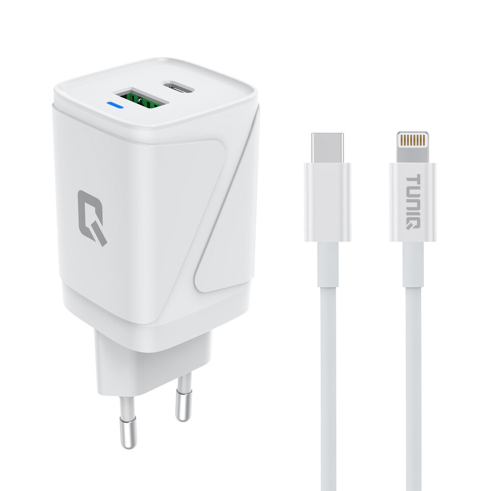 TUNIQ Chargeur domestique GaN PD 30W TUNIQ - Double Port avec C ble USB-C - Blanc TUNIQ Chargeur domestique GaN PD 30W TUNIQ - Double Port avec C ble USB-C - Blanc