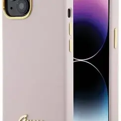 Guess iPhone 15 Plus & iPhone 14 Plus Back cover coque Script metal logo & frame - Rose