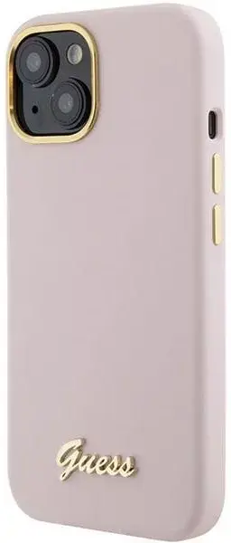 Guess Guess iPhone 15 Plus & iPhone 14 Plus Backcover hoesje Script metal logo & frame - Roze, foto 3 van 3