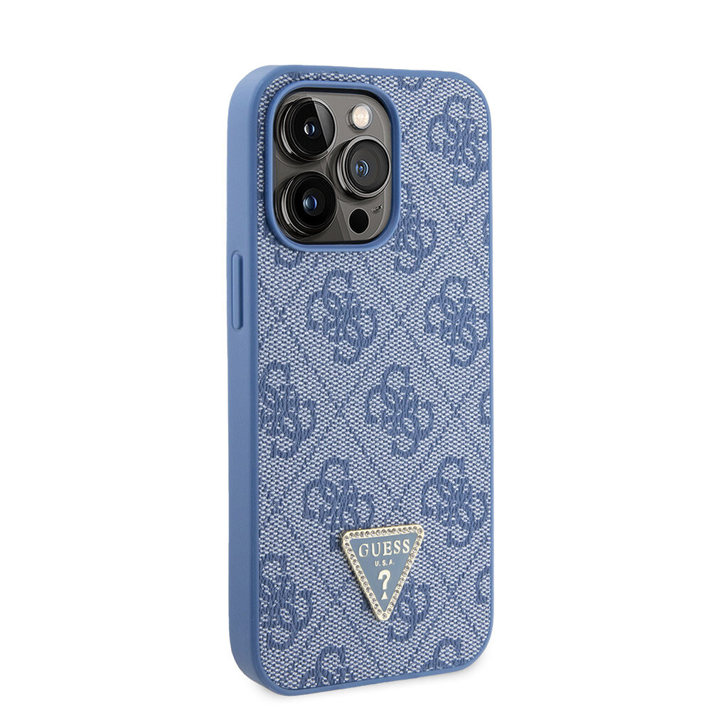 Guess Guess iPhone 13 Pro Backcover hoesje Metal logo strass crossbody - Blauw Guess Guess iPhone 13 Pro Backcover hoesje Metal logo strass crossbody - Blauw