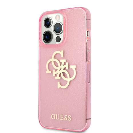 Guess Guess iPhone 13 Pro Backcover hoesje Glitter big gold 4G - Roze Guess Guess iPhone 13 Pro Backcover hoesje Glitter big gold 4G - Roze