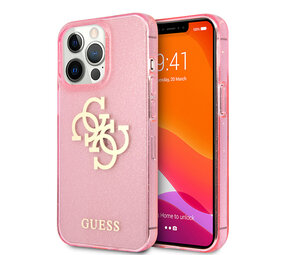 Guess Guess iPhone 13 Pro Backcover hoesje Glitter big gold 4G - Roze Guess Guess iPhone 13 Pro Backcover hoesje Glitter big gold 4G - Roze