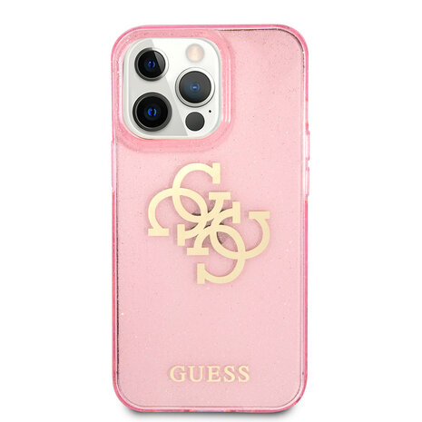 Guess Guess iPhone 13 Pro Backcover hoesje Glitter big gold 4G - Roze Guess Guess iPhone 13 Pro Backcover hoesje Glitter big gold 4G - Roze