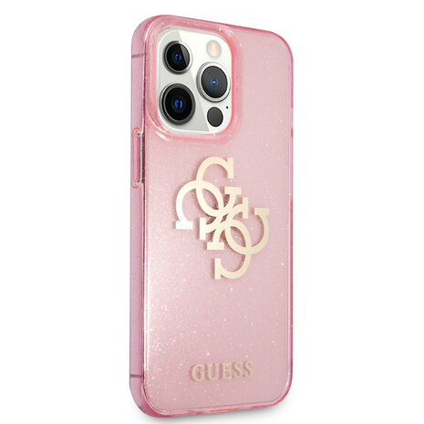 Guess Guess iPhone 13 Pro Backcover hoesje Glitter big gold 4G - Roze Guess Guess iPhone 13 Pro Backcover hoesje Glitter big gold 4G - Roze