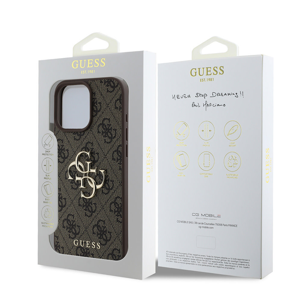 Guess Guess iPhone 16 Pro Back cover coque - 4G - Big Metal Logo - Marron Guess Guess iPhone 16 Pro Back cover coque - 4G - Big Metal Logo - Marron