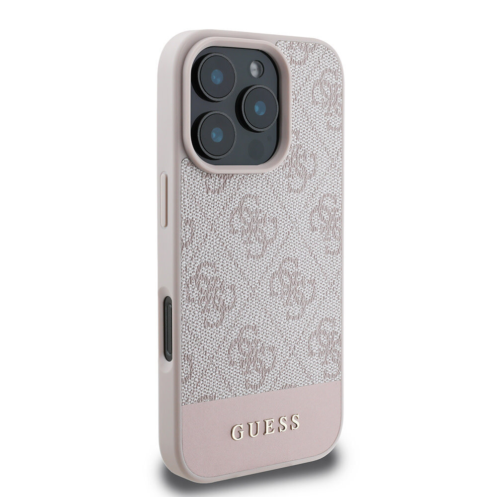 Guess Guess iPhone 16 Pro Backcover hoesje - 4G PU Leather - Bottom Stripe - Roze
