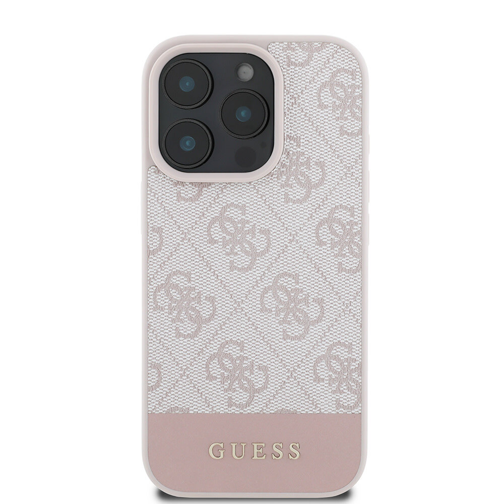 Guess Guess iPhone 16 Pro Back-Cover hul - 4G PU Leather - Bottom Stripe - Rosa Guess Guess iPhone 16 Pro Back-Cover hul - 4G PU Leather - Bottom Stripe - Rosa