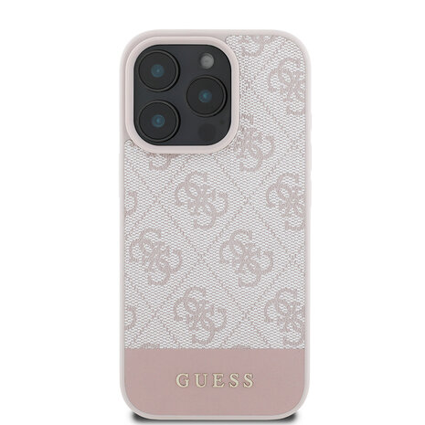 Guess Guess iPhone 16 Pro Back cover coque - 4G PU Leather - Bottom Stripe - Rose Guess Guess iPhone 16 Pro Back cover coque - 4G PU Leather - Bottom Stripe - Rose