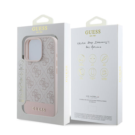 Guess Guess iPhone 16 Pro Back cover coque - 4G PU Leather - Bottom Stripe - Rose Guess Guess iPhone 16 Pro Back cover coque - 4G PU Leather - Bottom Stripe - Rose