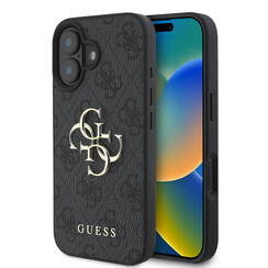 Guess iPhone 16 Backcover hoesje - 4G - Big Metal Logo - Zwart