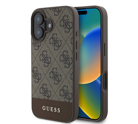 Guess Guess iPhone 16 Backcover hoesje - 4G PU Leather - Bottom Stripe - Bruin Guess Guess iPhone 16 Backcover hoesje - 4G PU Leather - Bottom Stripe - Bruin