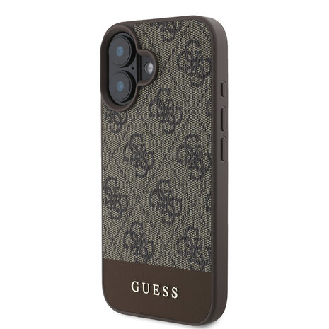 Guess Guess iPhone 16 Back cover coque - 4G PU Leather - Bottom Stripe - Marron