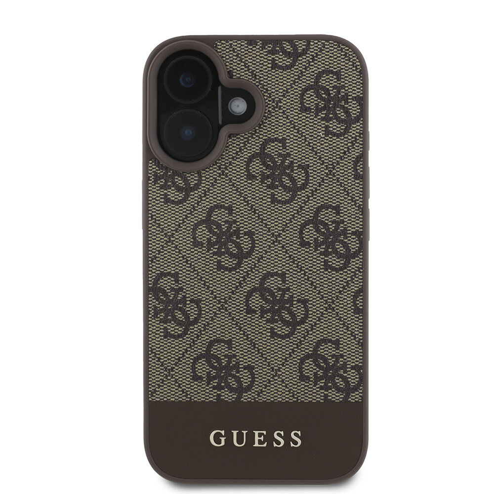 Guess Guess iPhone 16 Back cover case - 4G PU Leather - Bottom Stripe - Brown