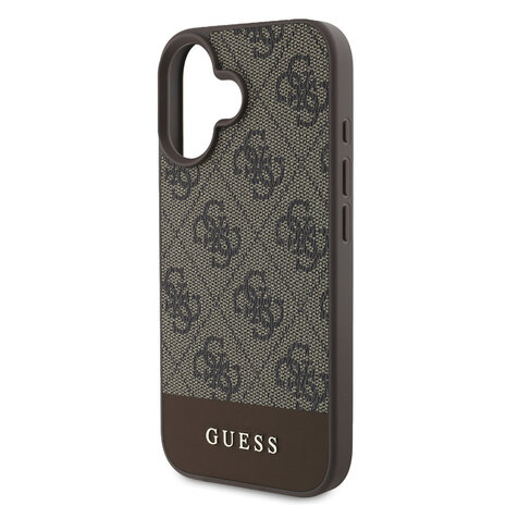 Guess Guess iPhone 16 Back-Cover hul - 4G PU Leather - Bottom Stripe - Braun