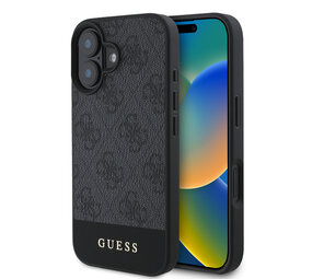 Guess Guess iPhone 16 Backcover hoesje - Magsafe - 4G PU Leather - Bottom Stripe - Grijs