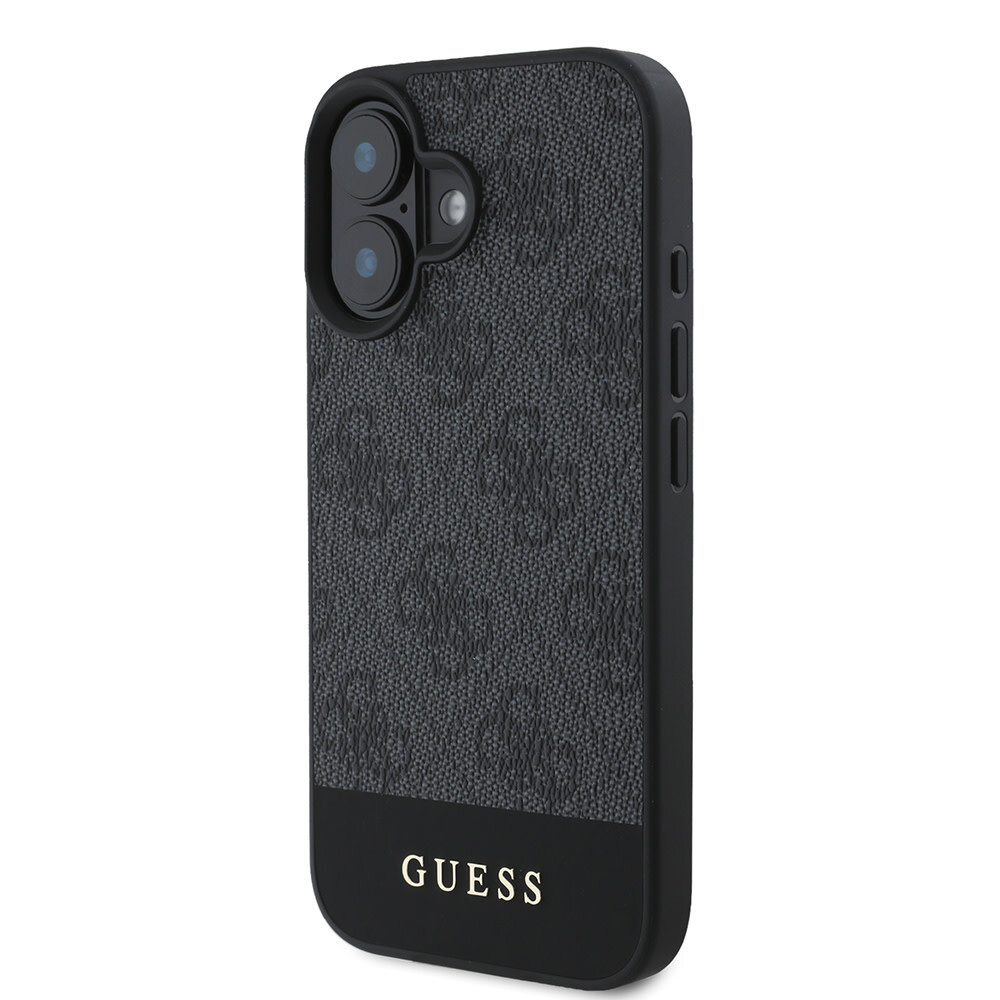 Guess Guess iPhone 16 Backcover hoesje 4G PU bottom stripe - Grijs Guess Guess iPhone 16 Backcover hoesje 4G PU bottom stripe - Grijs