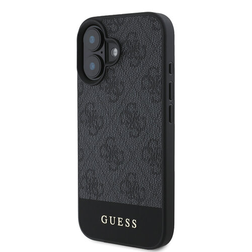 Guess Guess iPhone 16 Backcover hoesje - Magsafe - 4G PU Leather - Bottom Stripe - Grijs