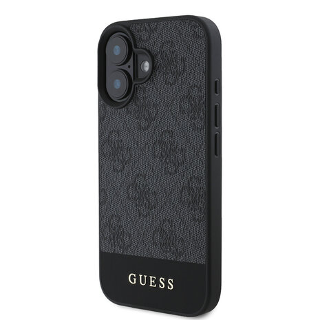 Guess Guess iPhone 16 Back cover coque - Magsafe - 4G PU Leather - Bottom Stripe - Gris