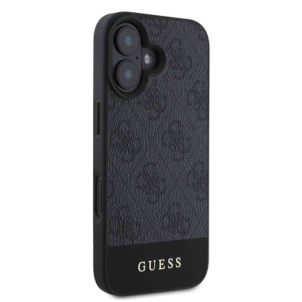 Guess Guess iPhone 16 Back cover coque 4G PU bottom stripe - Gris Guess Guess iPhone 16 Back cover coque 4G PU bottom stripe - Gris