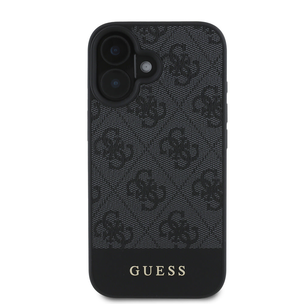 Guess Guess iPhone 16 Backcover hoesje - Magsafe - 4G PU Leather - Bottom Stripe - Grijs