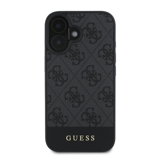 Guess Guess iPhone 16 Back-Cover hul - Magsafe - 4G PU Leather - Bottom Stripe - Grau