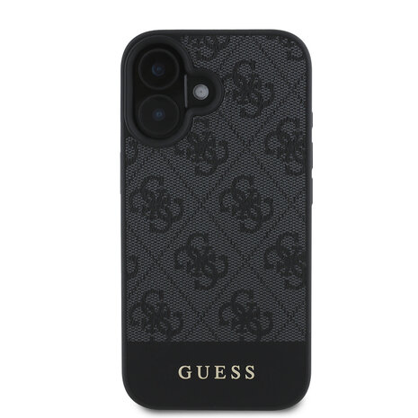Guess Guess iPhone 16 Back cover coque - Magsafe - 4G PU Leather - Bottom Stripe - Gris