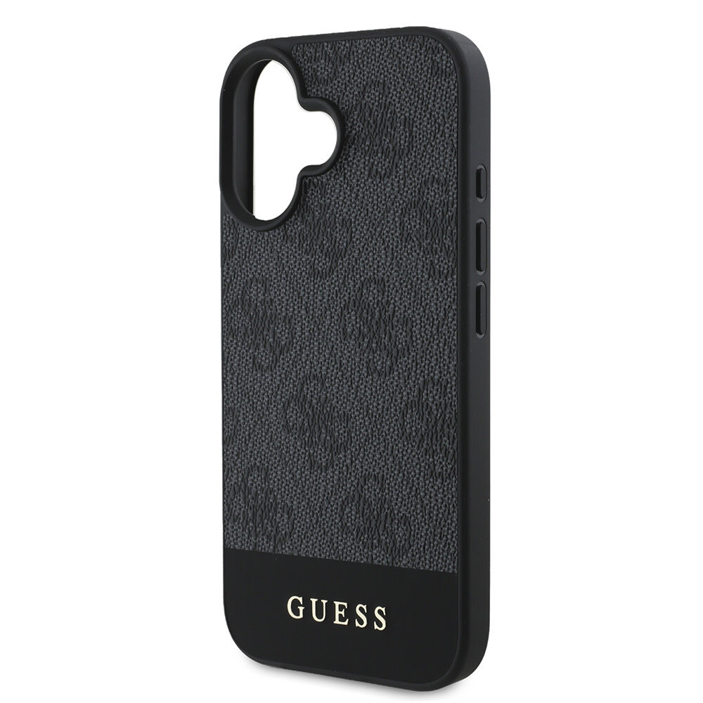 Guess Guess iPhone 16 Back cover case - Magsafe - 4G PU Leather - Bottom Stripe - Grey