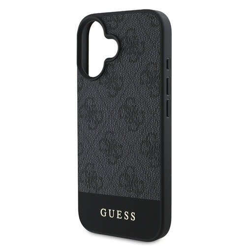 Guess Guess iPhone 16 Back cover coque - Magsafe - 4G PU Leather - Bottom Stripe - Gris