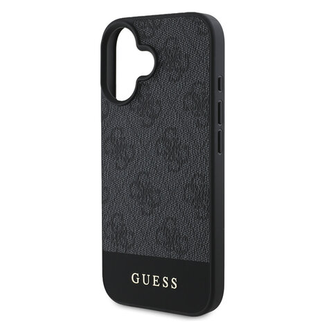 Guess Guess iPhone 16 Back-Cover hul - Magsafe - 4G PU Leather - Bottom Stripe - Grau