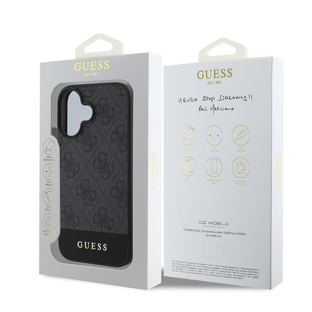 Guess Guess iPhone 16 Back cover case - 4G PU bottom stripe - Grey Guess Guess iPhone 16 Back cover case - 4G PU bottom stripe - Grey