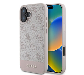Guess Guess iPhone 16 Backcover hoesje - 4G PU Leather - Bottom Stripe - Roze Guess Guess iPhone 16 Backcover hoesje - 4G PU Leather - Bottom Stripe - Roze