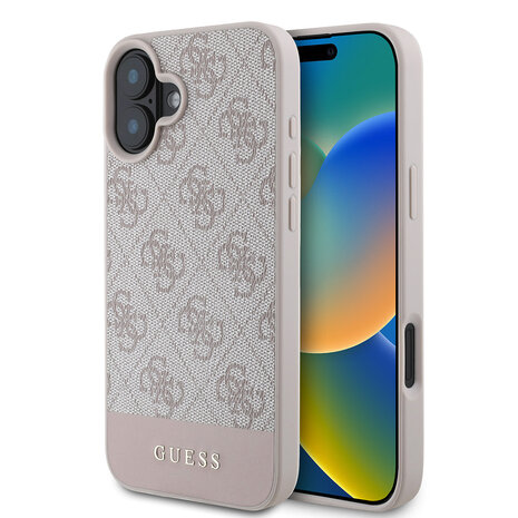 Guess Guess iPhone 16 Backcover hoesje - 4G PU Leather - Bottom Stripe - Roze