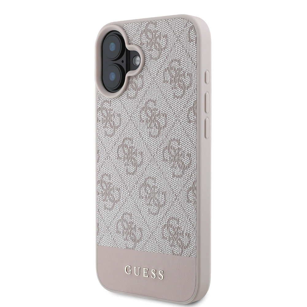 Guess Guess iPhone 16 Back cover case - 4G PU Leather - Bottom Stripe - Pink