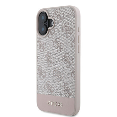 Guess Guess iPhone 16 Back cover case - 4G PU Leather - Bottom Stripe - Pink