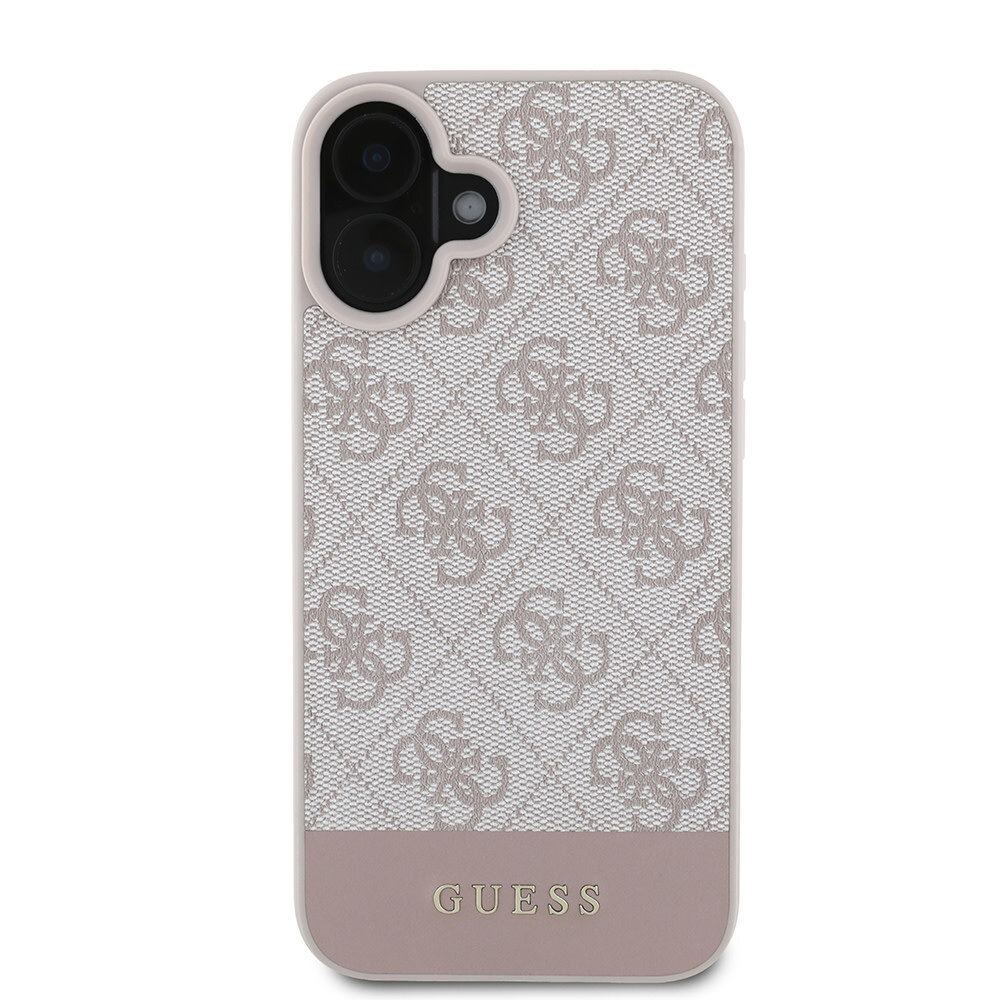 Guess Guess iPhone 16 Back-Cover hul - 4G PU Leather - Bottom Stripe - Rosa